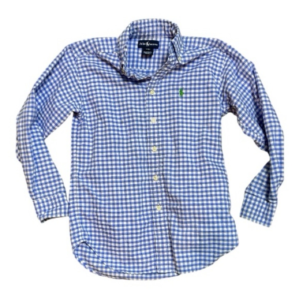 Ralph Lauren Boys Blue Plaid Button Down Shirt Small 8